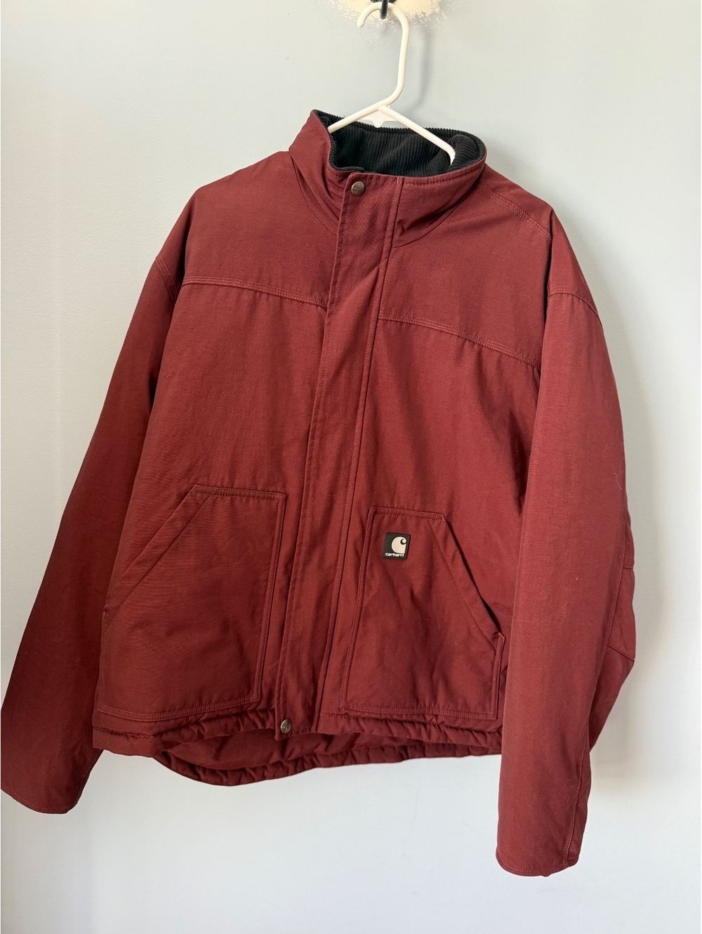 Carhartt Men's Large redwood Quilted Nylon Work Jacket with Corduroy Collar